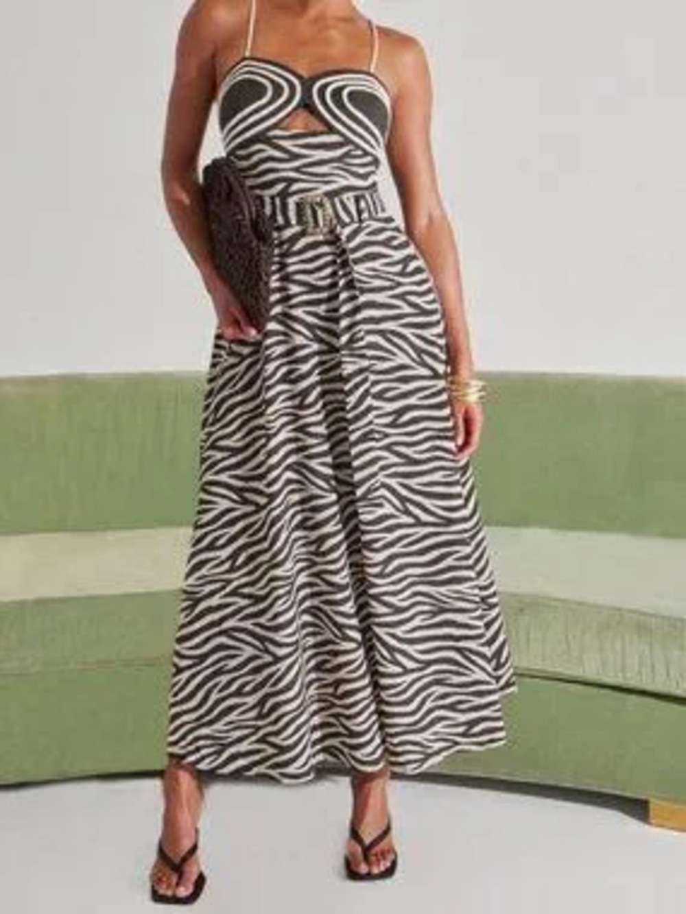 Multicolor Casual Women's Embroidered Sleeveless A-Line Zebra Print Maxi Dress